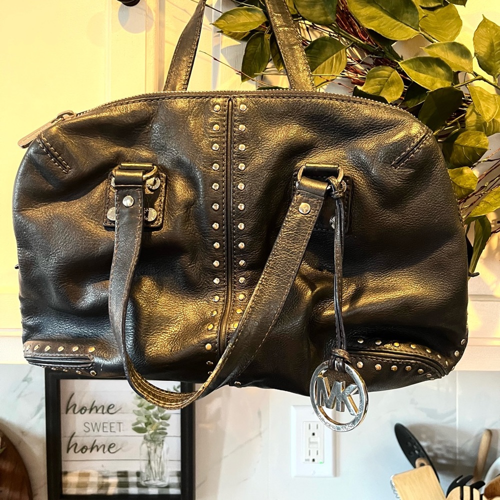 Michael Kors navy satchel bag with silver studding